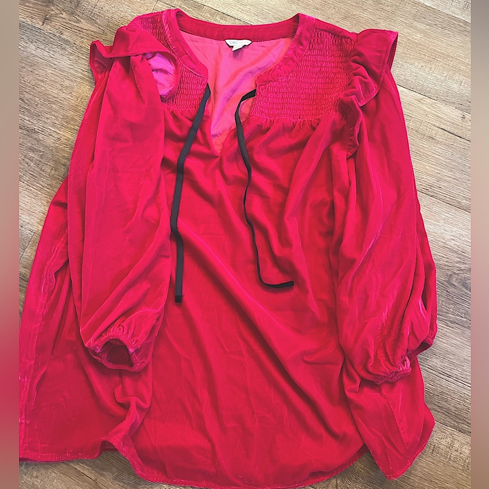 Hot Pink Puff Sleeve Velvet Top